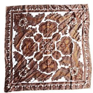 Vintage silky acetate scarf 1960s classic brown & gold paisley print square